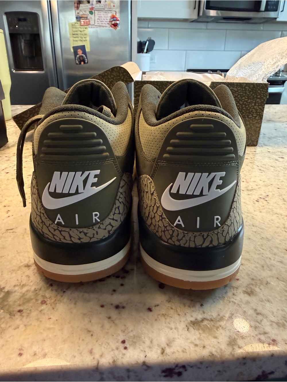 Jordan Men's Olive Green and Cream Retro Athletic Sneakers - Picture 5 of 9